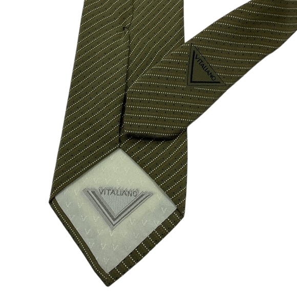 VITALIANO PANCALDI VINTAGE Green Striped Polka Dot Silk LUXURY Tie ITALY - Picture 4 of 4